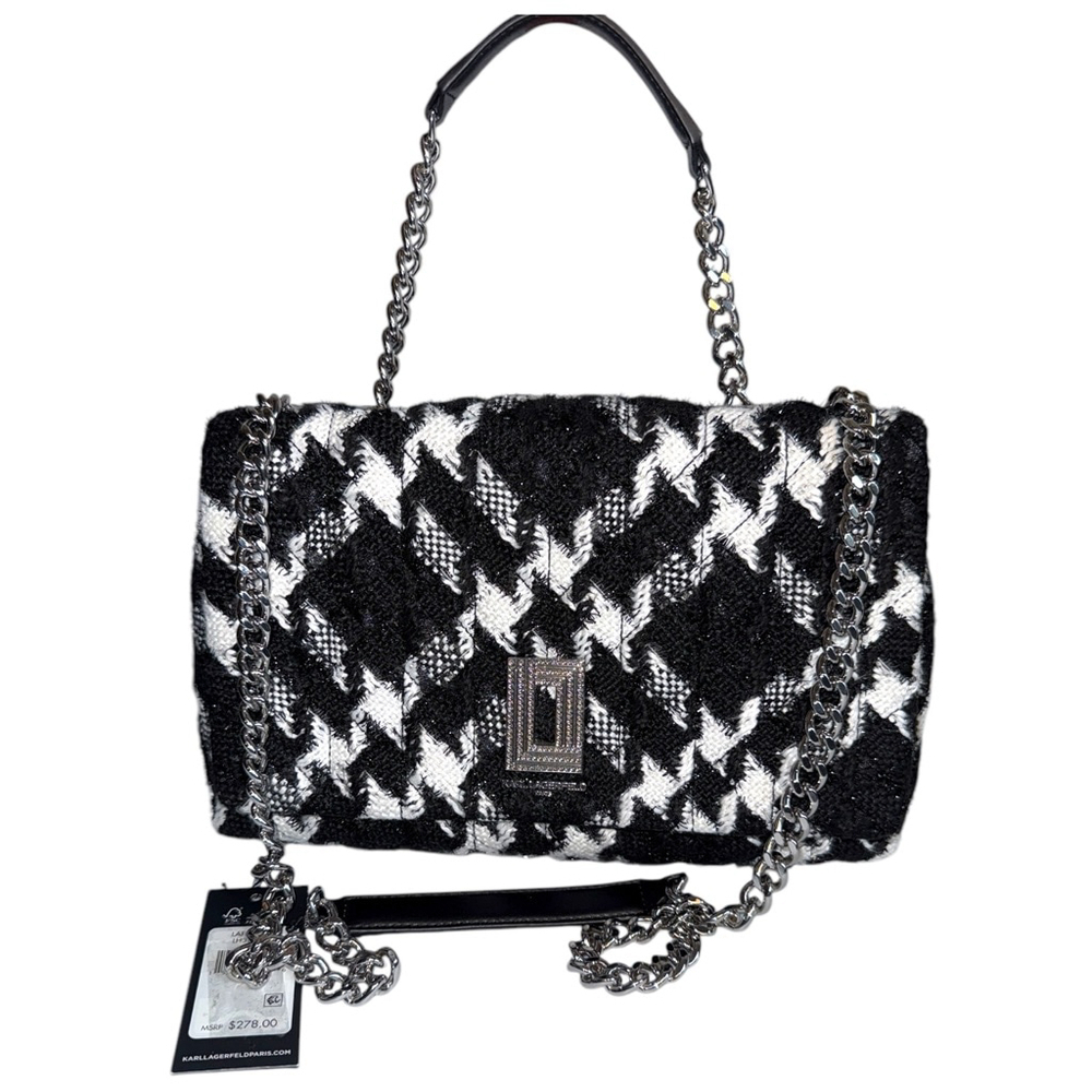 Karl Lagerfeld Black and White Houndstooth Shoulder Bag